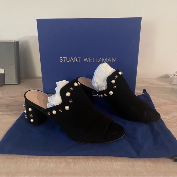 Stuart Weitzman Dohickey Embellished Suede Mule Sandal - Picture 2 of 8